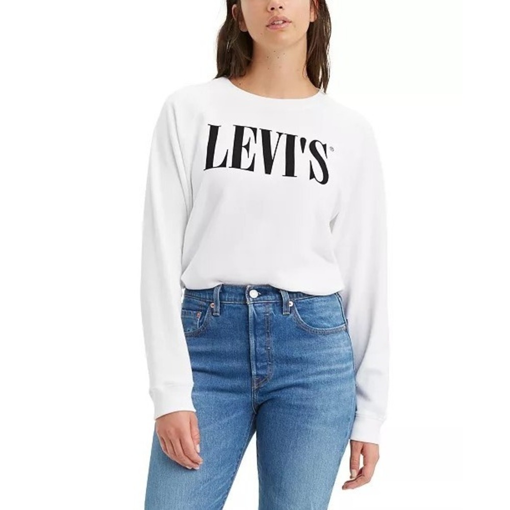 Levi's White Black Spellout Cotton Graphic Comfy Soft Sweatshirt Size Small